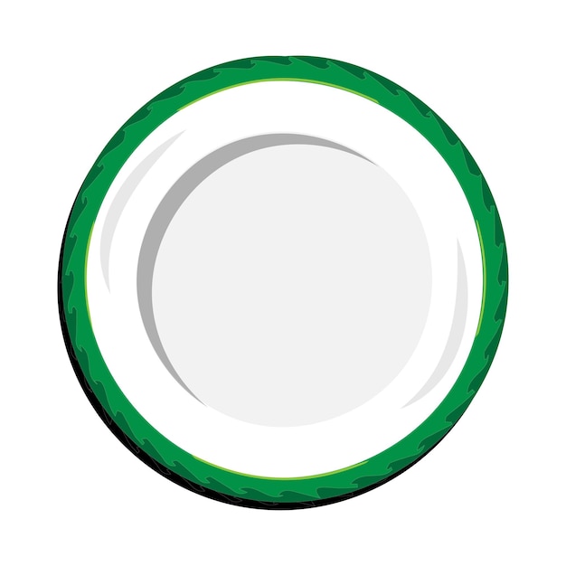 Schotel Leeg bord met mes en vork geïsoleerd op een witte achtergrond Icon van de cirkel van het bord
