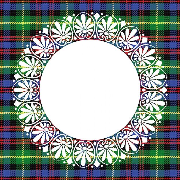 Schotse tartan achtergrond met wit kant rond frame