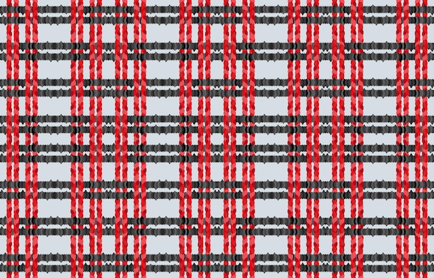 Schotse tartan geruite stof ikat naadloze patronen. Geometrische rood zwart grijze kleur retro design.