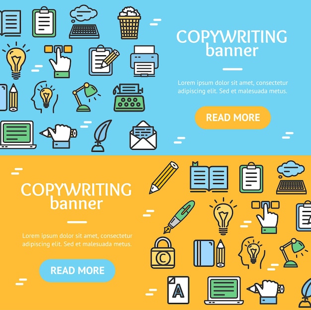 Schrijver en Copywriting Tekenen Banner Horizontale Set Vector