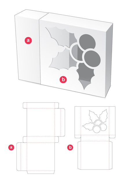 Vector schuifdoos met gestanste sjabloon in kersthulstvorm