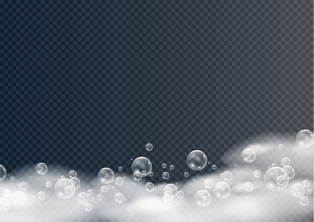 Schuim en bubbels op een transparante achtergrond. Schuimmousse met bubbels.
