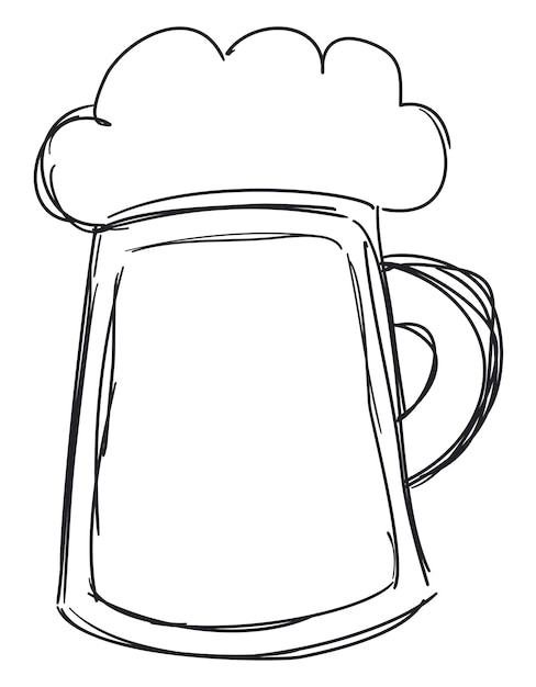Schuimend bier geserveerd in een kroesbeker met handvat in doodlestijl