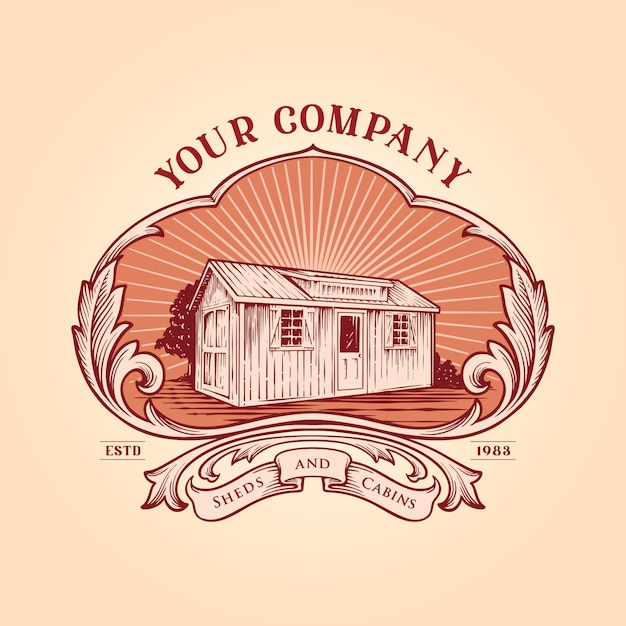 Schuur hutten frame logo vintage uw bedrijf