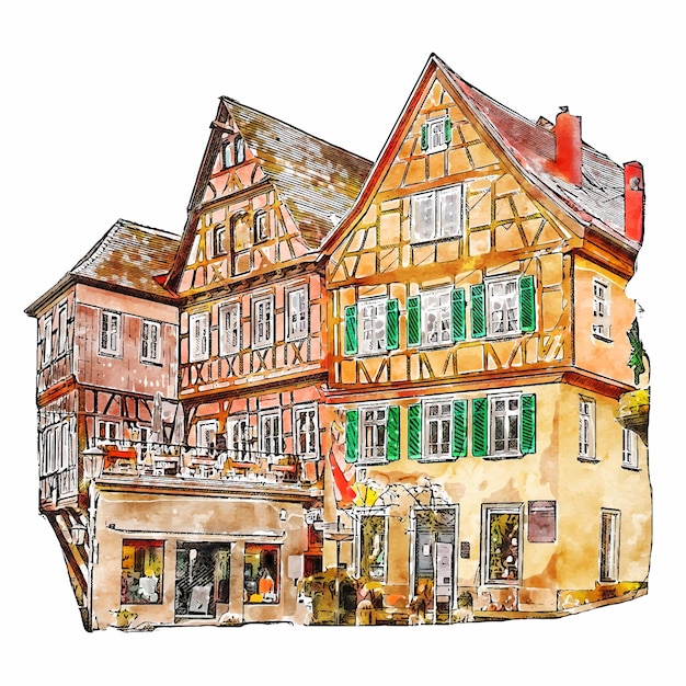 Schwabisch hall Duitsland aquarel hand getekende illustratie geïsoleerd op een witte achtergrond