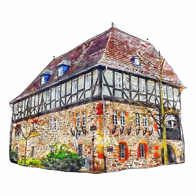 Schwalmstadt duitsland aquarel hand getrokken illustratie geïsoleerd op witte achtergrond