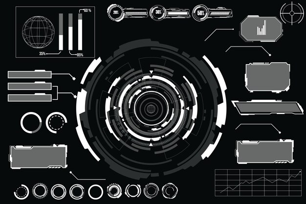 Sci Fi HUD 현대 미래 사용자 인터페이스 사각형 프레임 블록 세트 하이테크 화면 디지털 홀로그램