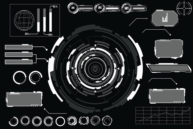 Sci Fi Hud 현대 미래 사용자 인터페이스 사각형 프레임 블록 세트 하이테크 화면 디지털 홀로그램