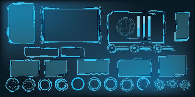 Sci Fi HUD 現代の未来的なユーザー インターフェイスの正方形のフレーム ブロック セット ハイテク スクリーン デジタル ホログ