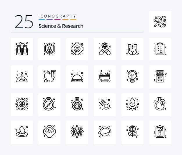 Science 25 line icon pack including business magnet energy attraction medicine