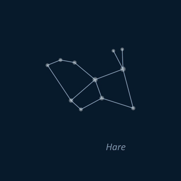 깊고 푸른 배경에 과학 천문학 스타 차트 Lepus 별자리 벡터 일러스트 레이 션