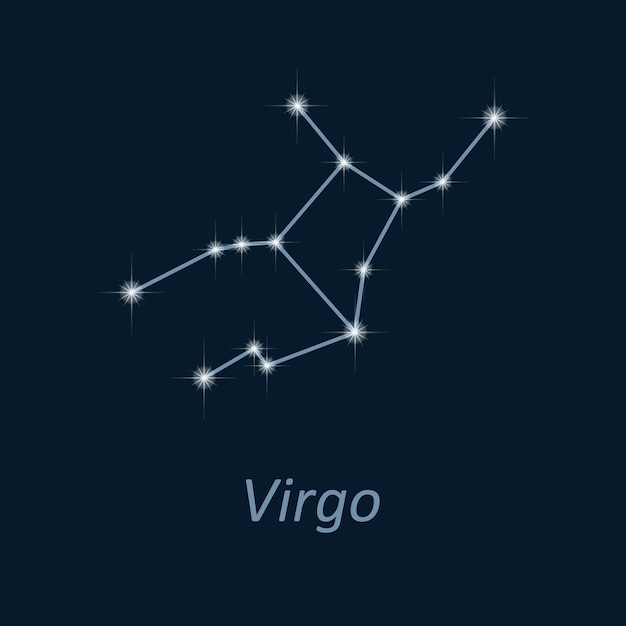 Вектор Звезды научной астрономии на темно-синем фоне векторное ночное небо и зодиакальное созвездие девы