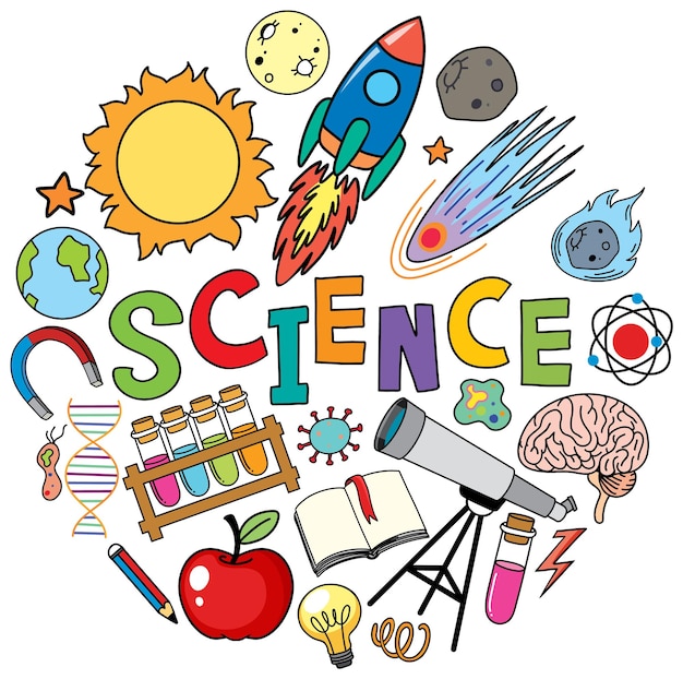 Vector science banner with doodle icons