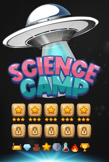 Logo del campo di scienza con scena di sfondo del gioco ufo