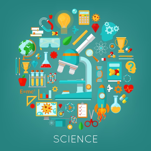 Le icone di chimica e di fisica della scienza hanno messo il concetto di istruzione.