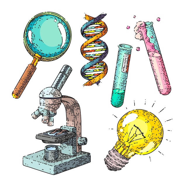 Vector science chemistry set sketch hand drawn vector