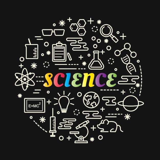 Science colorful gradient with line icons set