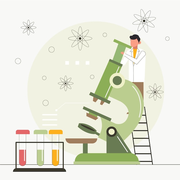 Science concept with microscope and atoms