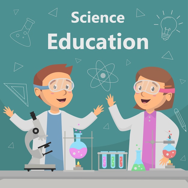 Science education with cute students illustration