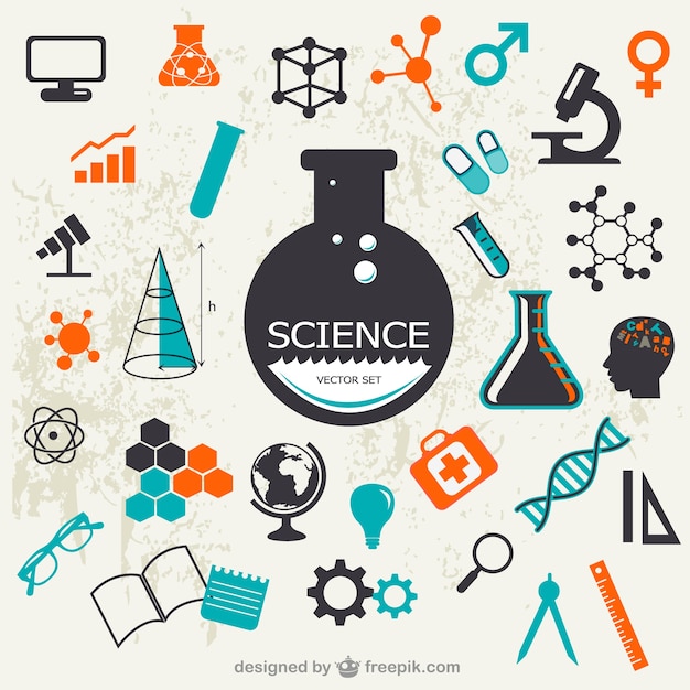 Vector science elements with test tubes and molecules