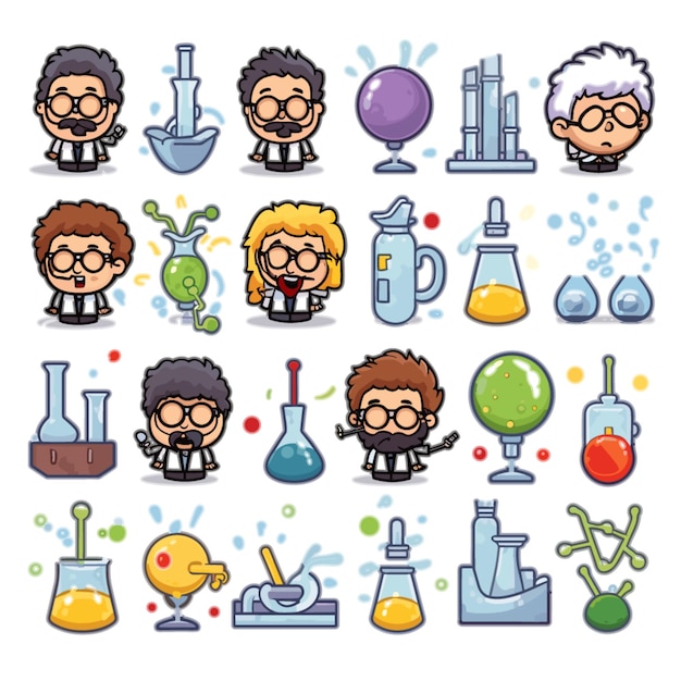 Vettore di emoji scientifici su sfondo bianco