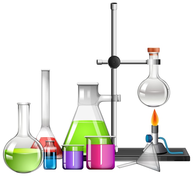 Science equipments on white background