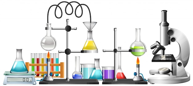 Science equipments on white