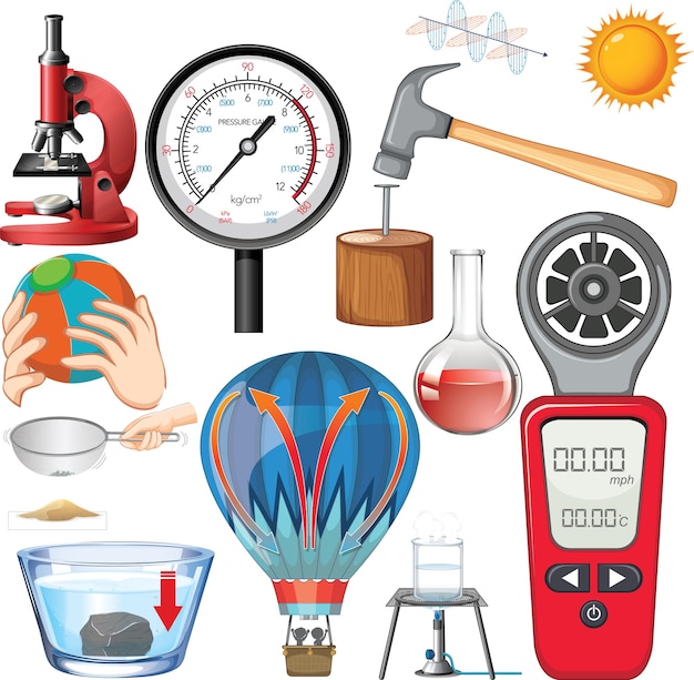 Vector science experiments with many tools