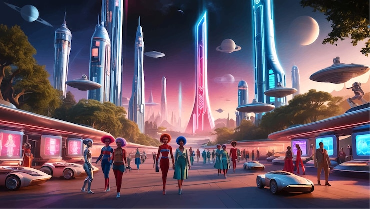Vector science fiction dag achtergrond met bewerkbaar bestand