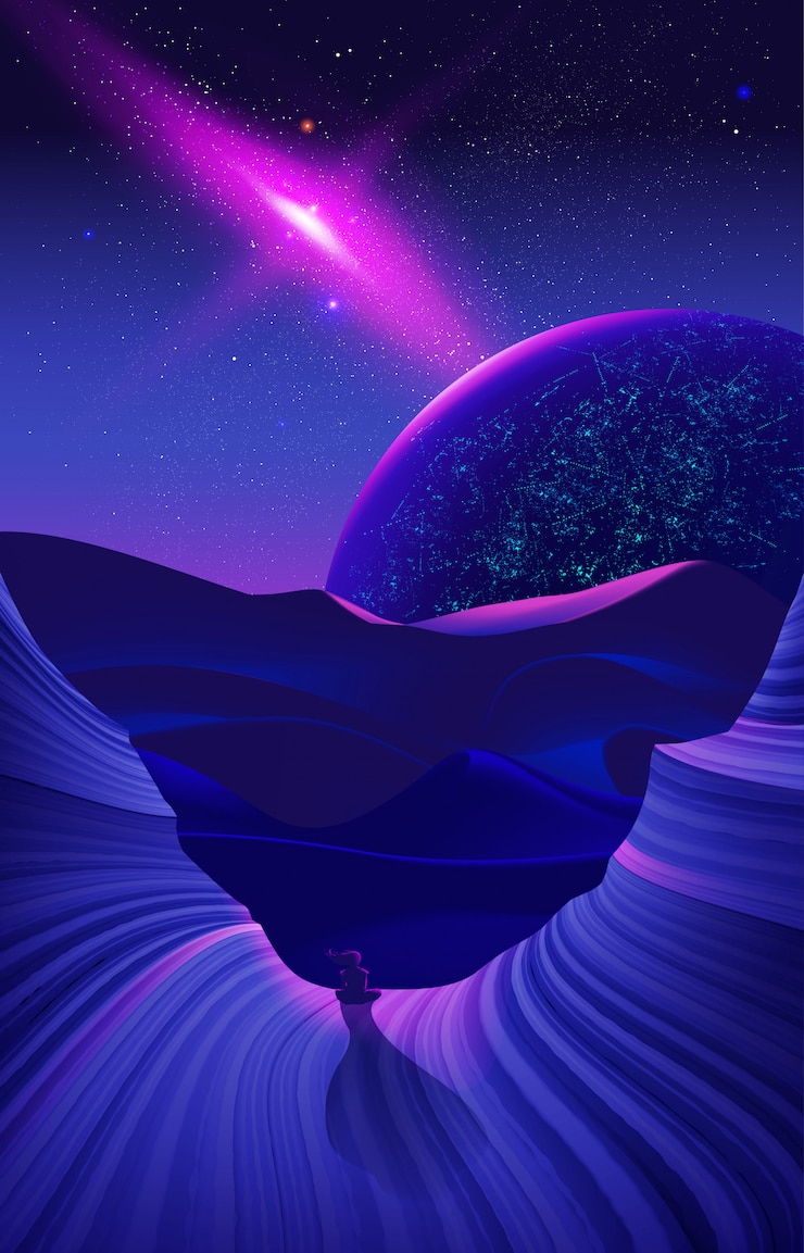Vector 夜の砂漠の芸術の空想科学小説イラスト