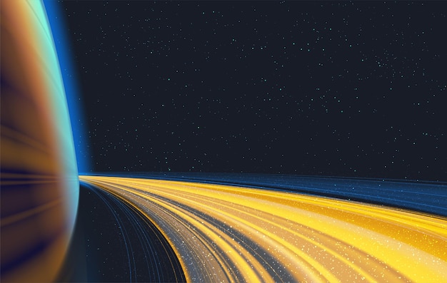 Science fiction vectorillustratie van een gigantische ringplaneet met sterren in het heelal