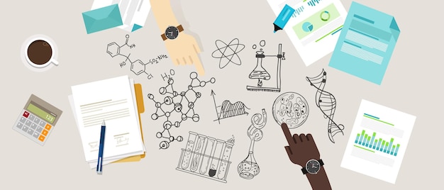 Vector science icon biology lab sketch drawing illustration chemistry laboratory desk research collaborate