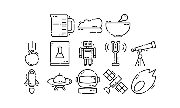 Science icon set outline vector