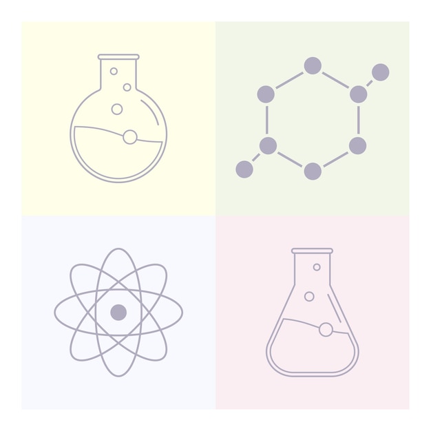 Icone scientifiche strumenti e utensili chimici logo dell'icona del vettore di ecologia del laboratorio