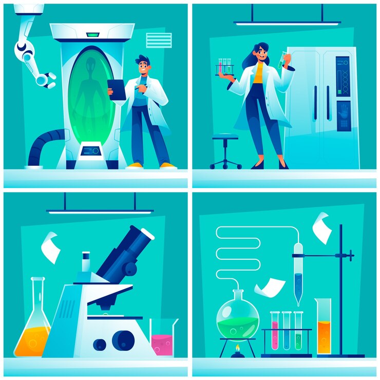 Vector science lab illustrations in gradient style