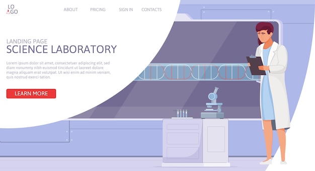 Vector science lab landing page in flat design