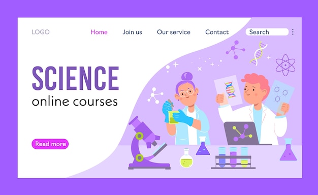 Vector science lab landing page in flat design