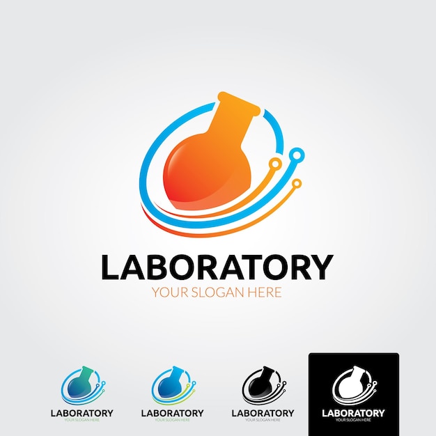 Science lab logo illustration of atomic nucleus vector design