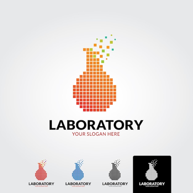 Science lab logo illustration of atomic nucleus vector design