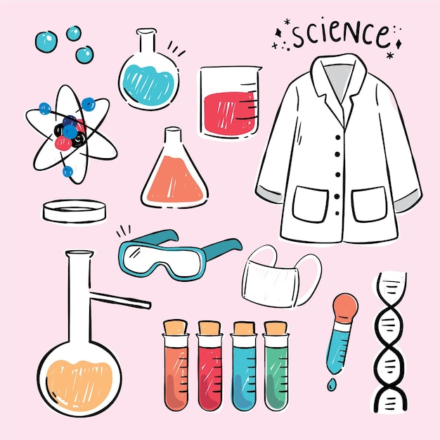 science lab objects hand drawn design