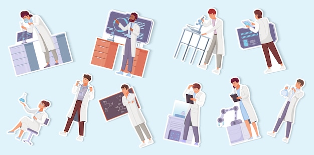 Vector science lab stickers in flat design