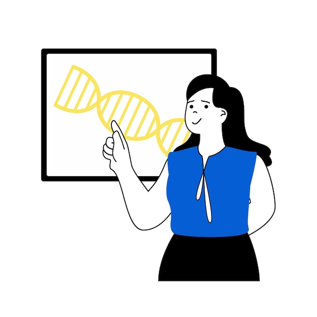Web 用のフラットなデザインの漫画の人々 と科学実験室のコンセプト医療検査と DNA 分子の分析を行う科学者ソーシャル メディア バナー マーケティング素材のベクトル図
