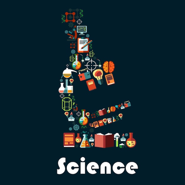 Vector science poster with microscope symbol