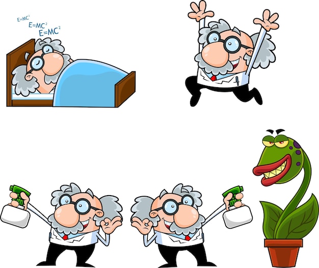 Science Professor Cartoon Character Poses Vector Collection Set Isolated On White Background