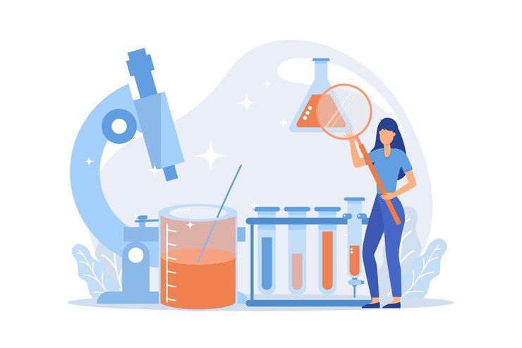 Vector science research laboratory liquid analysis biochemistry test sample examination college assignment
