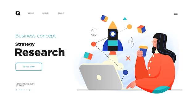 Vector science research website landing page template design concept of scientist character making research