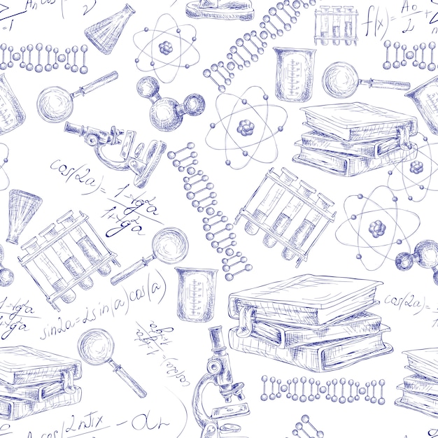 Vector science sketch seamless pattern