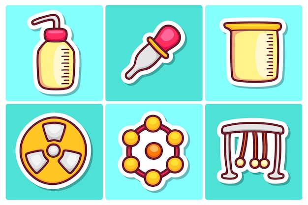 Science sticker icons doodle coloring vector