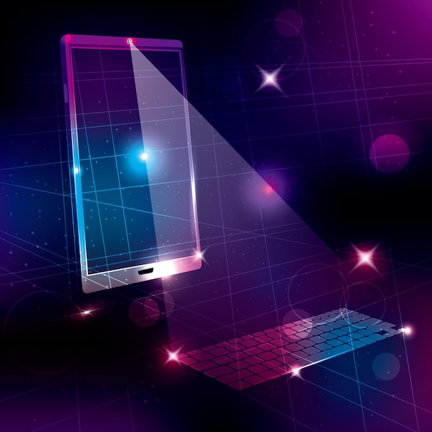 Vector science and technology background,the smartphone, projection computer keyboard.