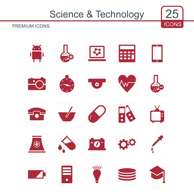 Le icone di scienza e tecnologia sono impostate in rosso